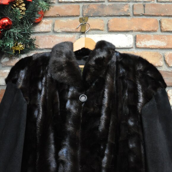 MINK Paw FUR Sable Black Brown Suede Leather Sleeves Car Coat Jacket - Picture 8 of 12
